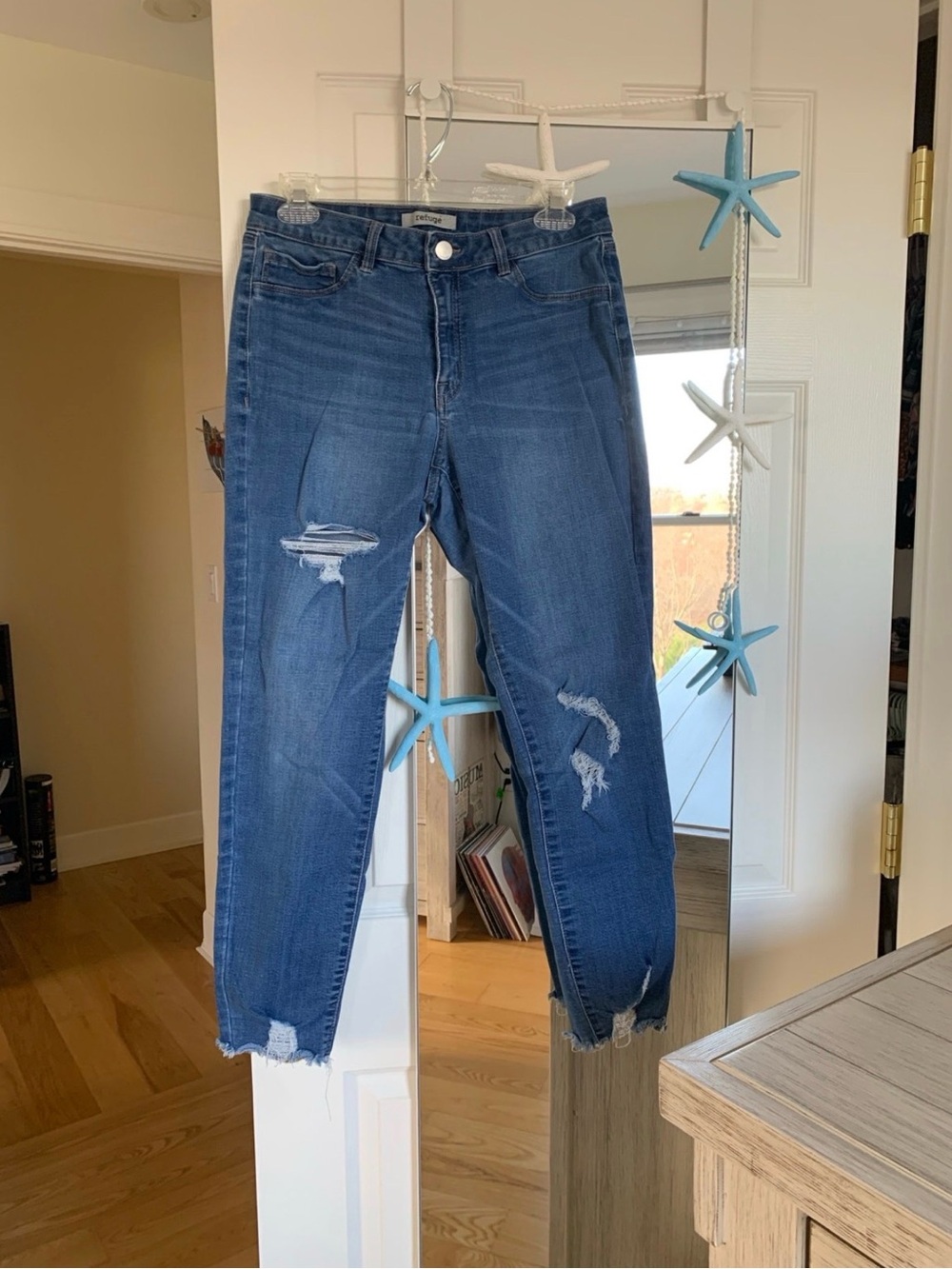 refuge Distressed Dark Blue Ankle Jeans